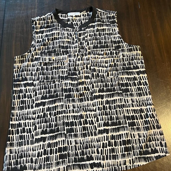 Calvin Klein Vintage Black & Tan Print Sleeveless Top - Picture 6 of 16